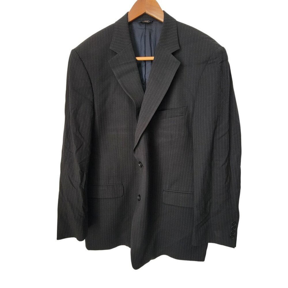 Men's Brooks Brothers 346 Stretch Suit Jacket Blazer Black Pin Stripe 46R
